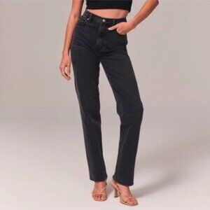 Abercrombie fitch 90s straight ultra high rise jean curve love 28 6 Reg Black